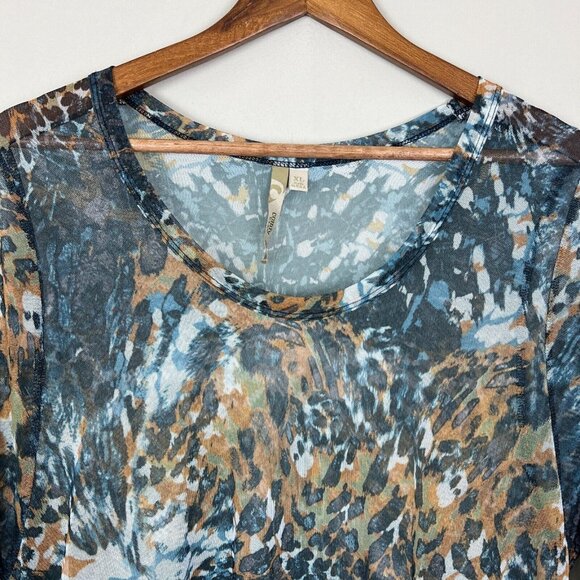 Comfy USA Tunic Top Womens XL Multicolor Mesh Animal Print High Low Long Sleeve - Picture 3 of 9